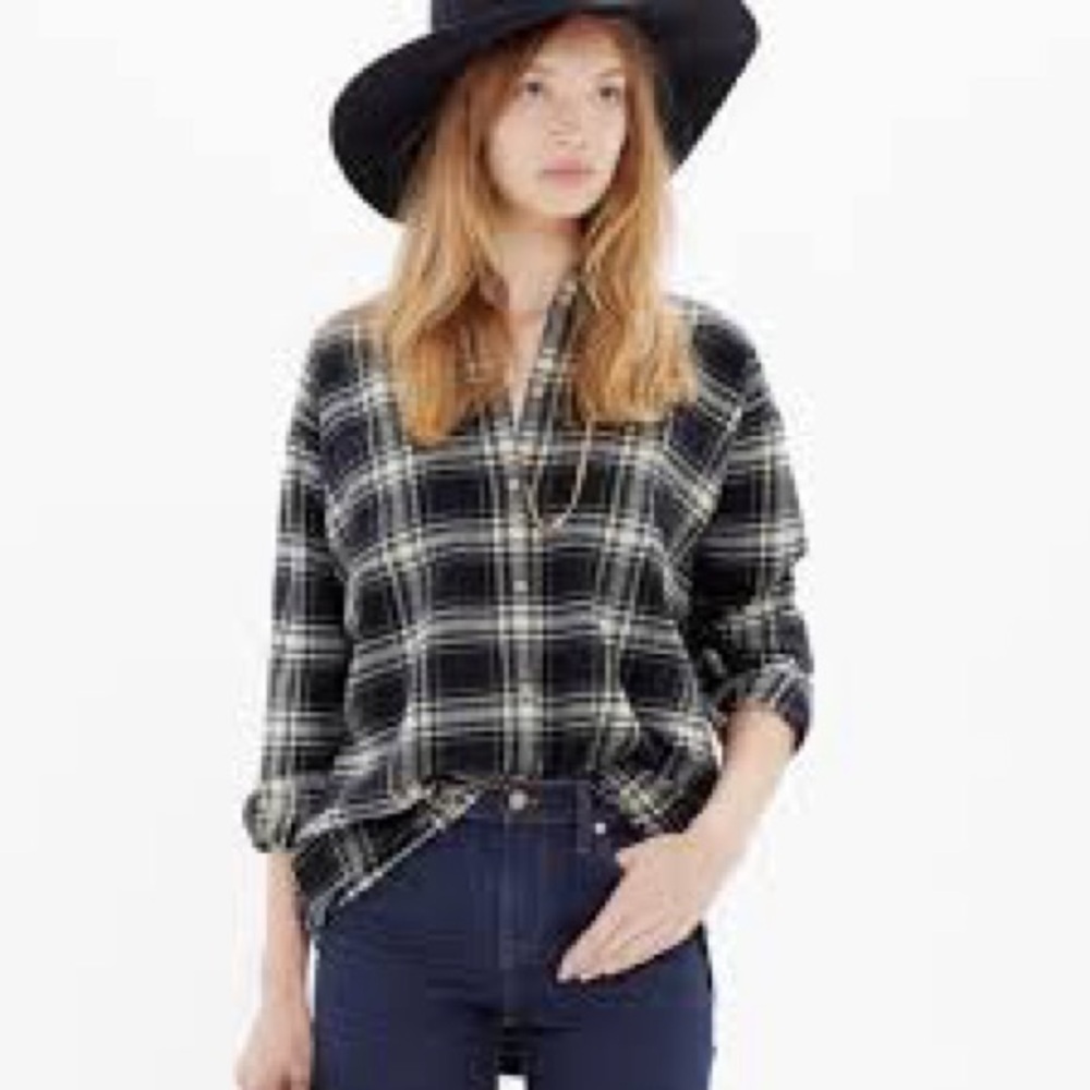 Madewell Women’s Plaid Black and White Button Down 100%Cotton Flannel Shirt -S